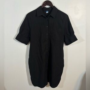 Old Navy Black Linen Button Front Shirt Dress Women’s Medium – 34” Long, Pockets